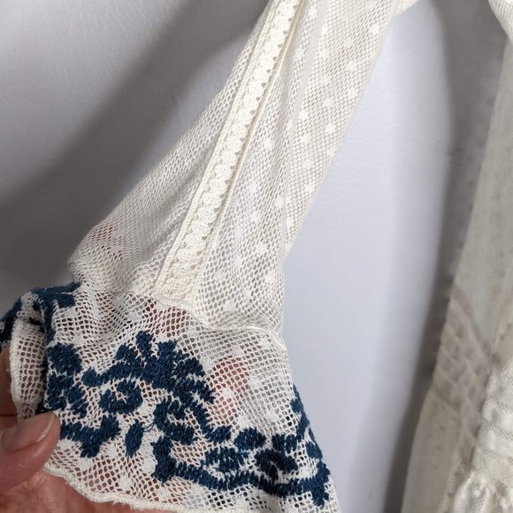 Free People Ivory Lace Long Sleeve Embroidered Blouse Size XS - Picture 8 of 10